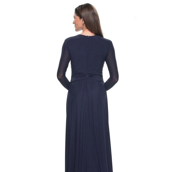 La Femme V-Neckline Longsleeve A-Line Dress in Navy, size 14, NWT - Picture 3 of 15